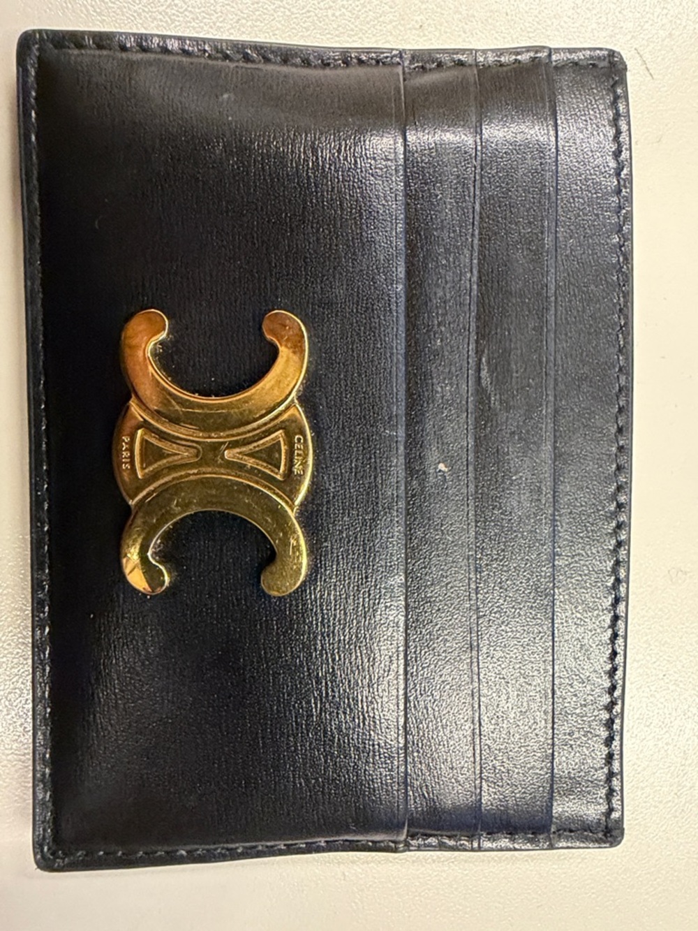 Celine Black Leather Card & Key Holder with Gold Triomphe Emblem